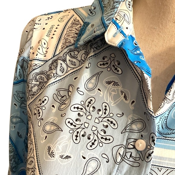 DeFacto Viscose Bandana Mushroom Print Lightweight Button Down Blouse, XSmall - Picture 3 of 12